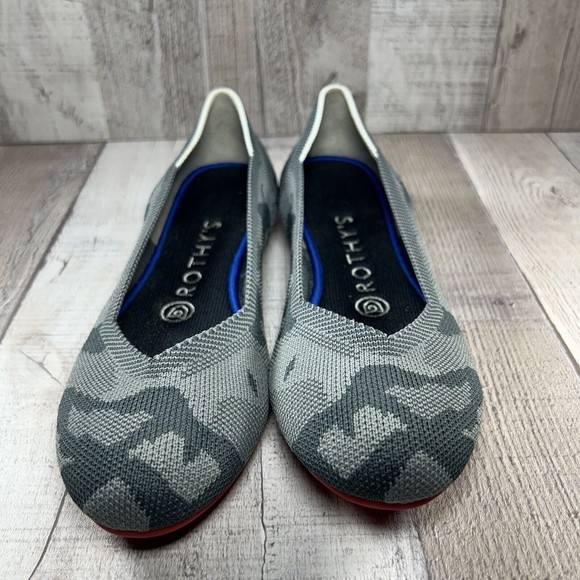 Rothy's The Flat Camo Women's Slip On Ballet Flat Shoes Red Sole Gray Size 6.5 - Picture 3 of 12